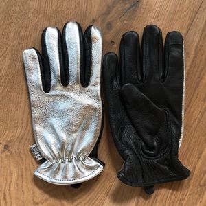 BH&BR Silver Black Leather Riding Gloves